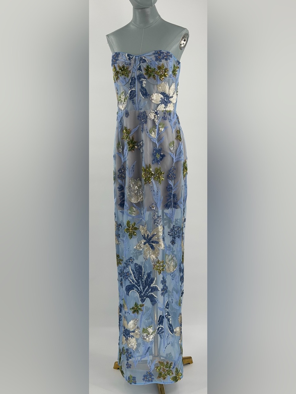 🆕 BRONX & BANCO 🧿 NWOT Dahlia Floral Gown, Baby Blue Multi Maxi - Sz L US 8 - Picture 6 of 17